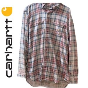 Men's Carhartt Flame Resistant Destroyed Button Down Plaid Shirt